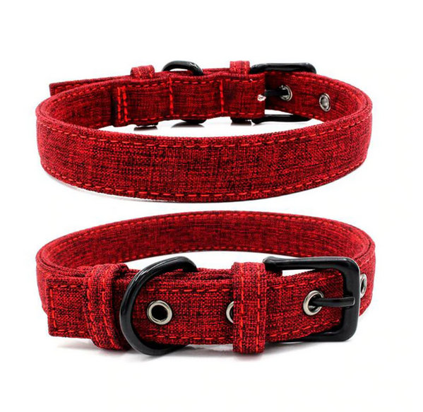 Red Cotton canvas traditional style dog collar